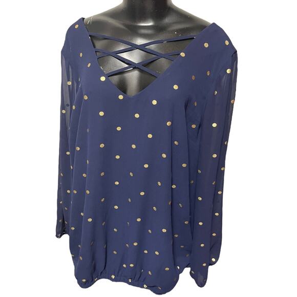 3X Torrid Polka Dot Chiffon Womens Shirt Blouse Lattice Front V-Neck - Picture 4 of 12